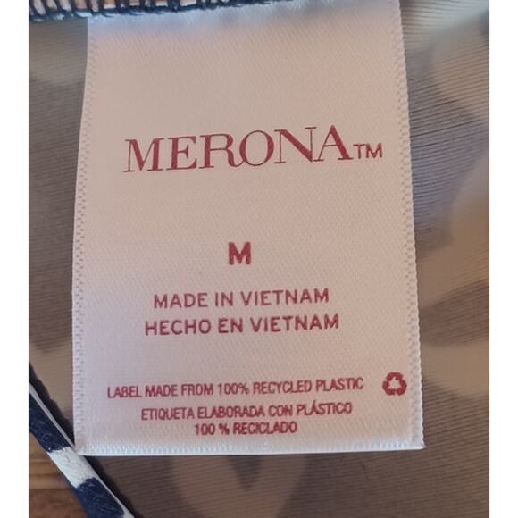 Merona Tankini Halter Swim Top Blue White Women's Medium Geometric Design - Picture 5 of 6